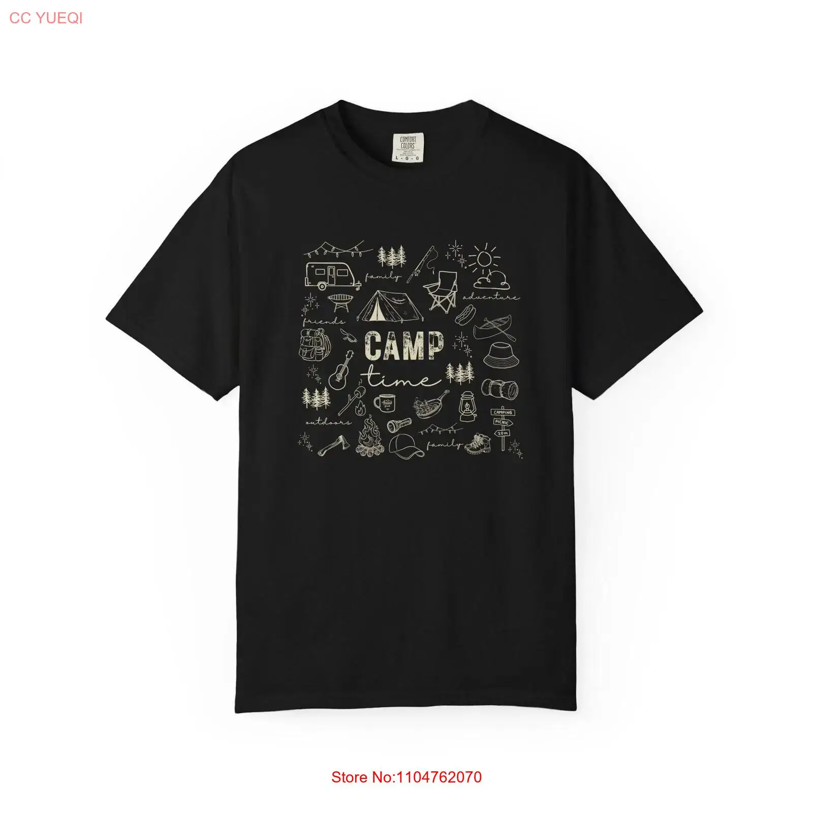 Outdoor Adventure Wear - Kamp Tişörtü Doodle Kamp Ateşi Açık