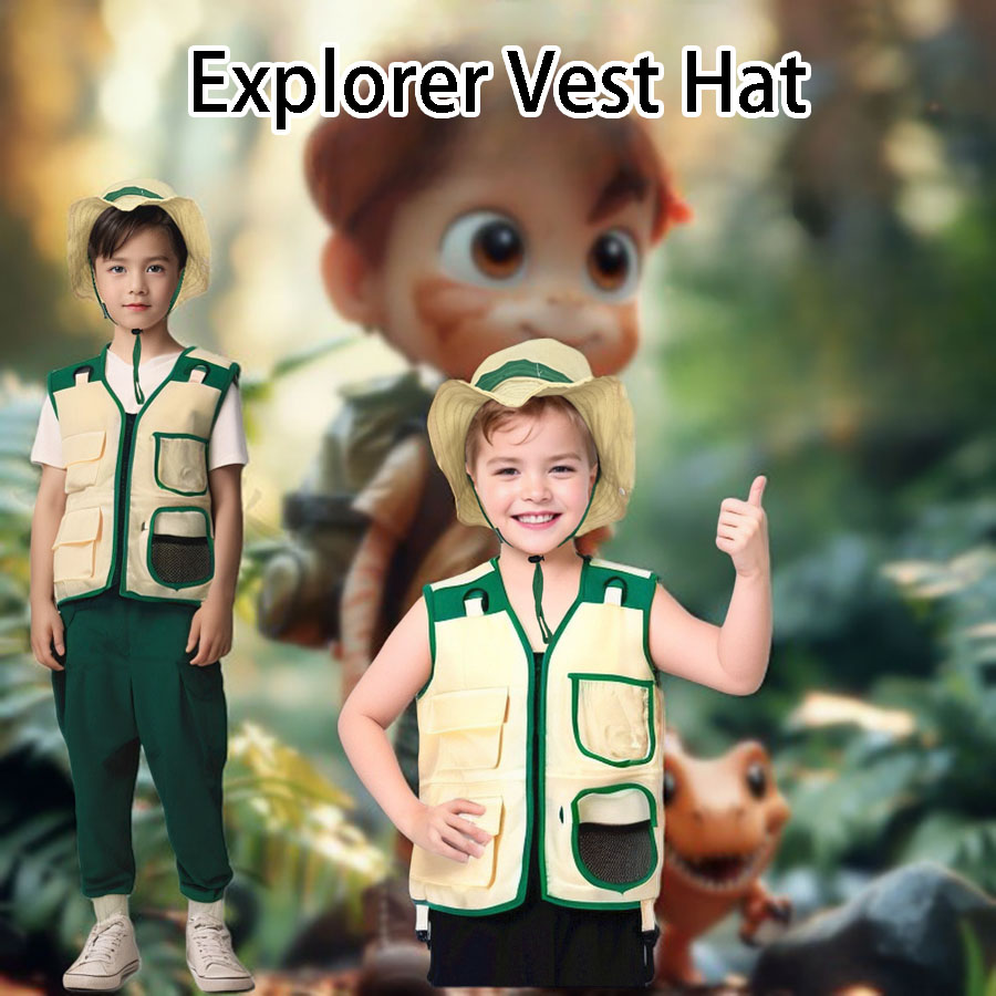 Outdoor Adventure Kids Party - Çocuklar kamp Explorer yelek şapka takım
